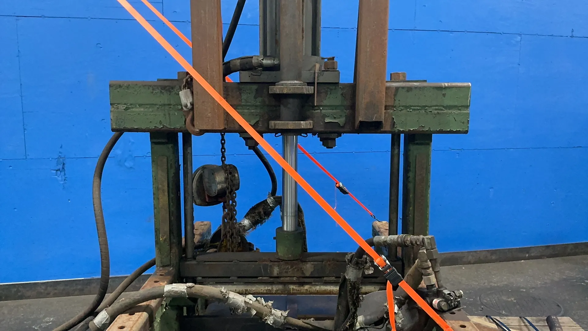 Hydraulic press w/ 2 Ton Coffing chain hoist, 4" x 49" press - Image 3