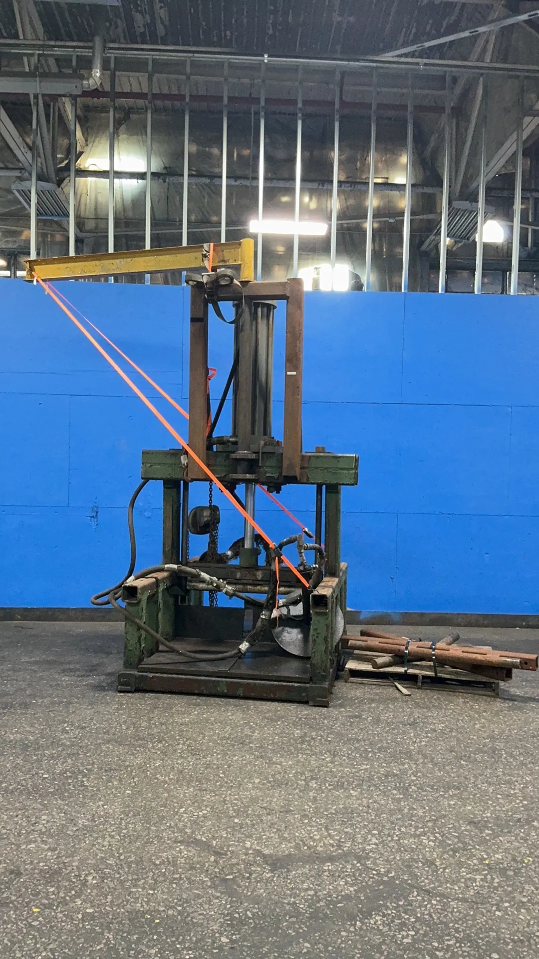 Hydraulic press w/ 2 Ton Coffing chain hoist, 4" x 49" press - Image 6