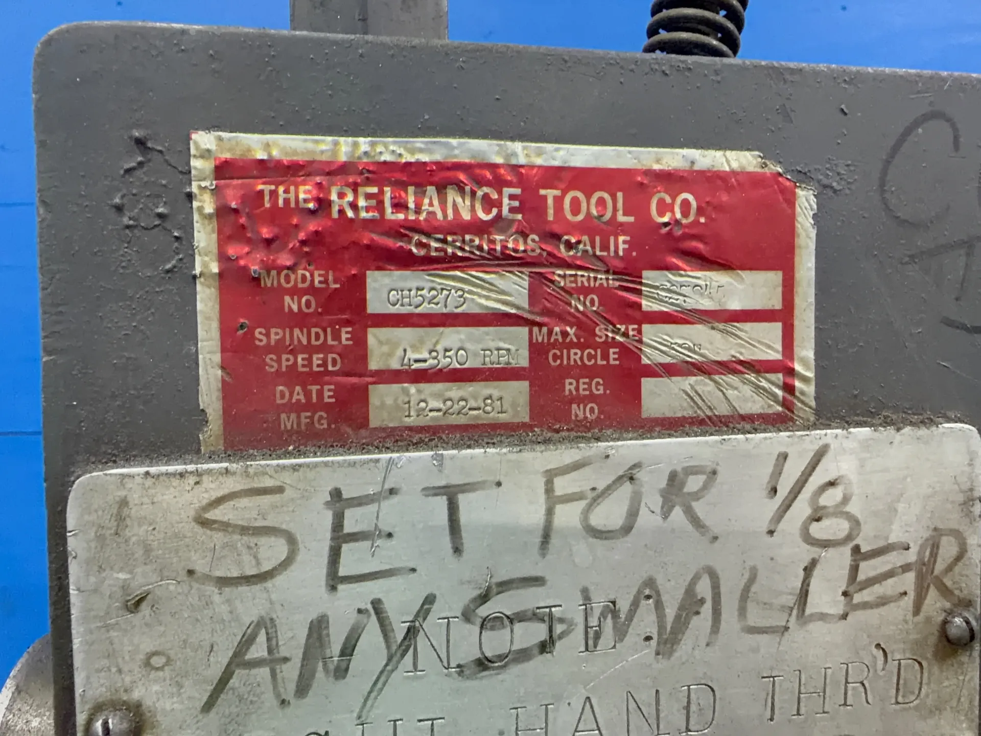 Reliance Tool #CH5273, circle shear, 52" capacity, 1.5 HP, Sabina speed drive, 180 VDC, 1981 - Image 5