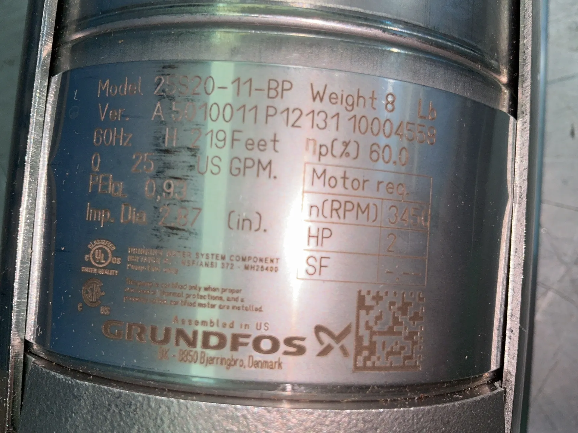 25 GPM, Grundfos #25S20-11-BP, submersible pump, 2 HP, 3450 RPM, 1-1/2" NPT, new - Image 5