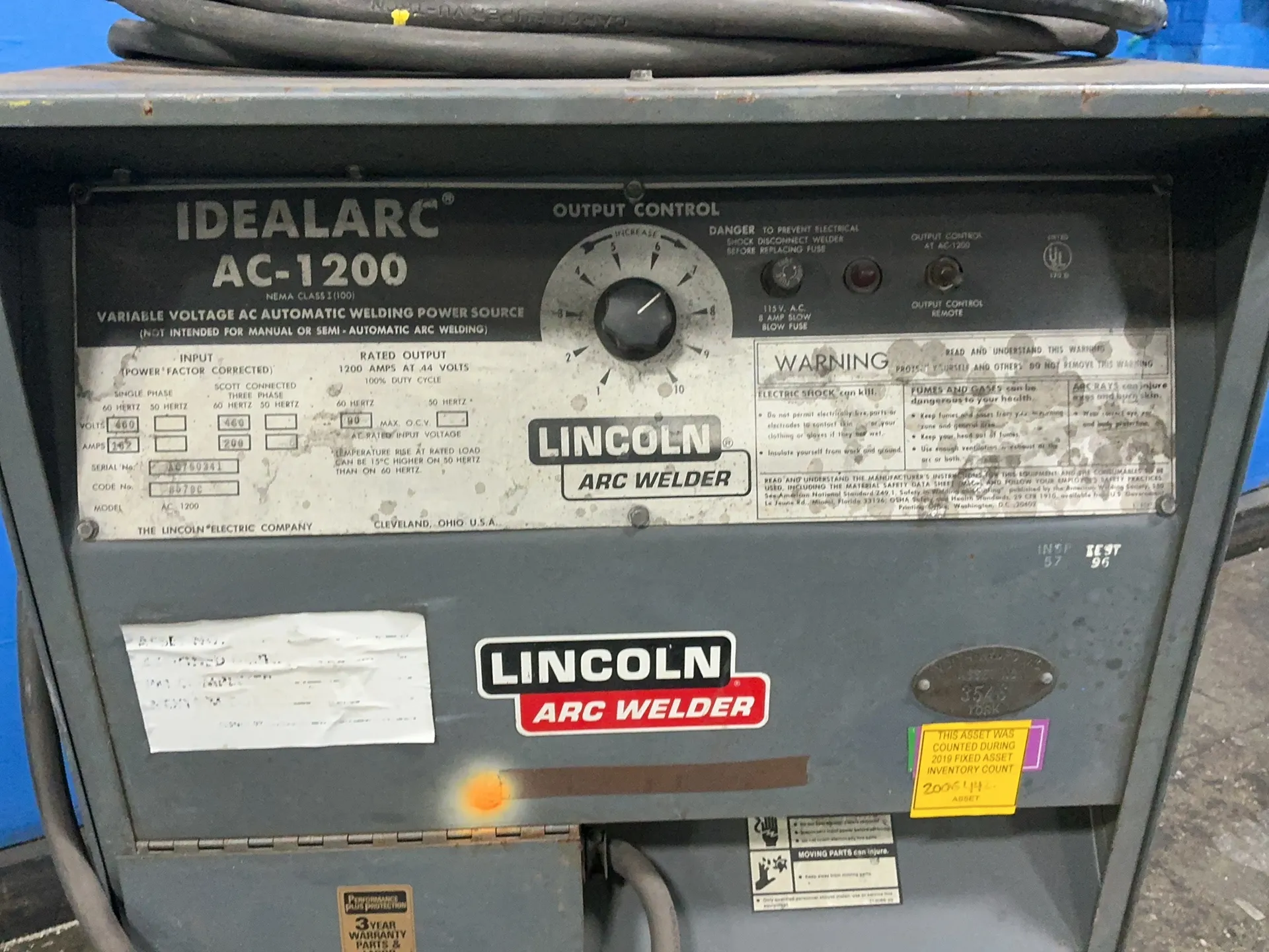 1200 Amps, Lincoln Electric #IDEALARC-AC-1200, welder, 90 max. OCV, 162/209 A, cables, 460 V. - Image 1