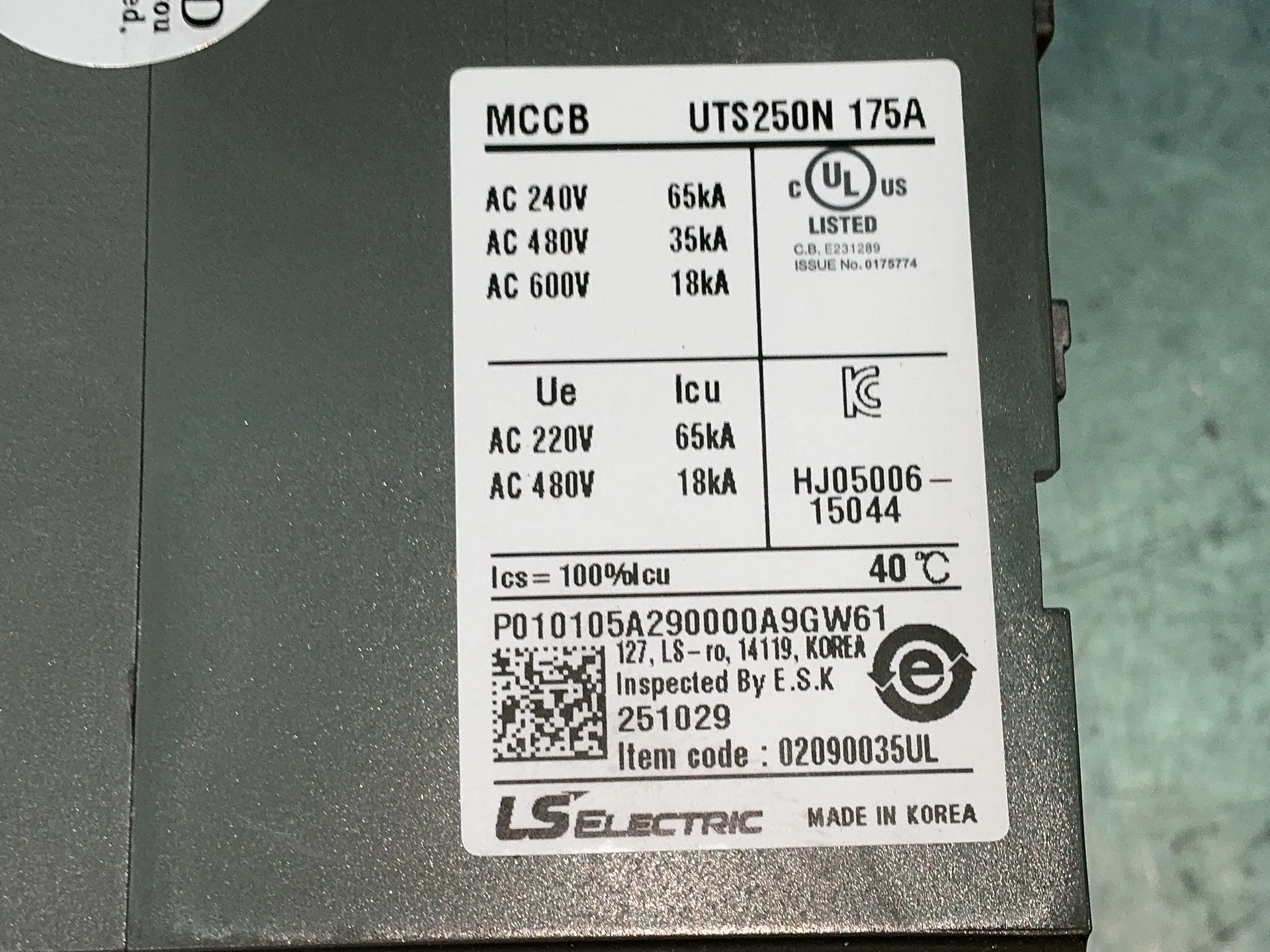 175 Amps, Leroy Somer Electric #UTS250N, Molded Case Circuit Breaker, 240/480/600 VAC, new, LOT of 5 - Image 6