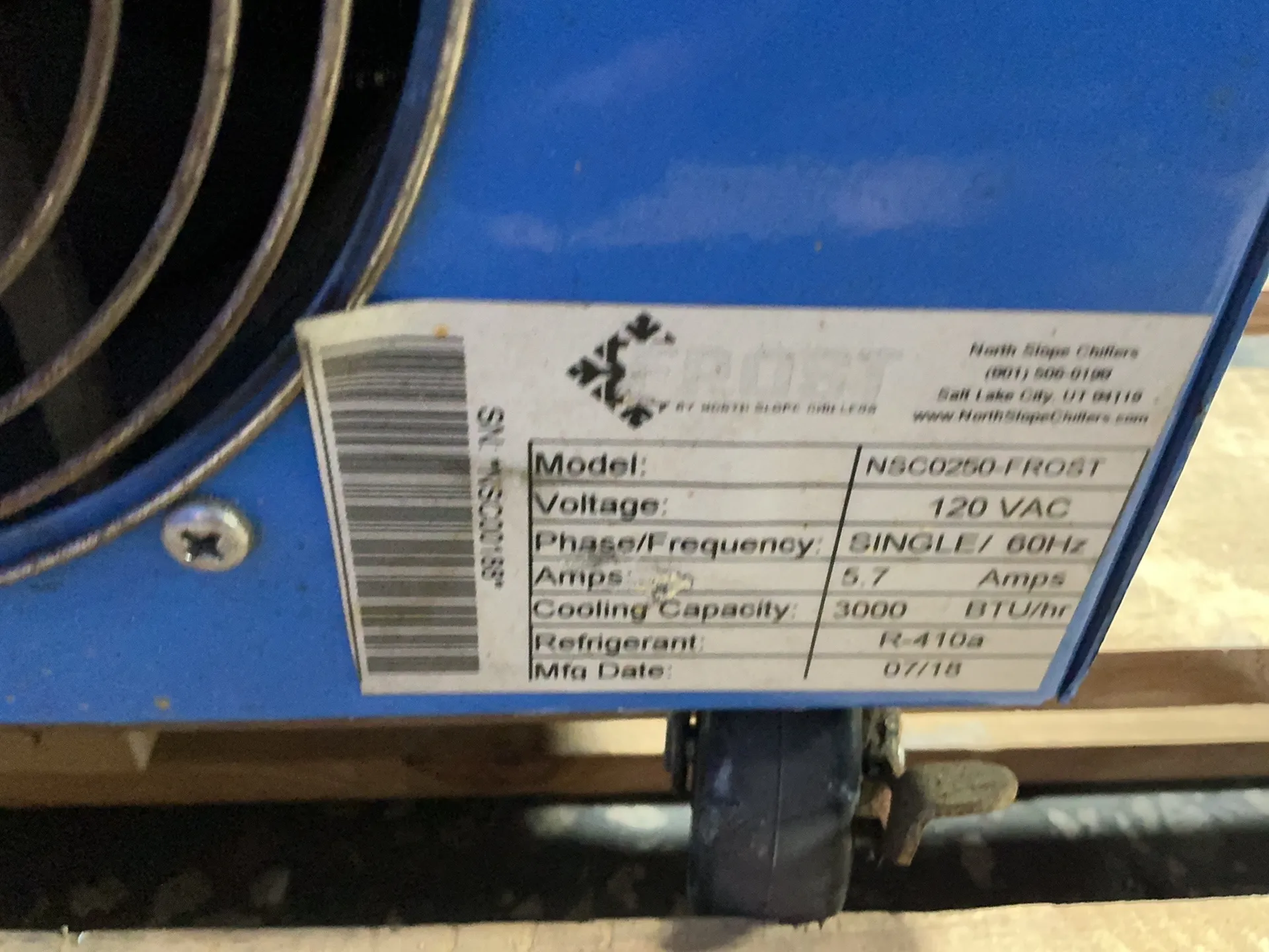 North Slope #NSC0250-FROST, Chiller, 3000 BTU/hr, R-410A, digital display, 5.7 Amps, 120 V., 1 phase, 2018 - Image 6