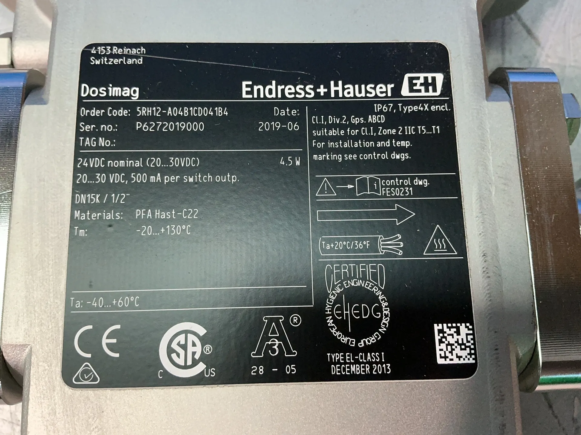 Endress Hauser #5RH12-A04B1CD041B4, Electromagnetic Flow Meter, 4.5W, 24 VDC, 2019 (2 available) - Image 3