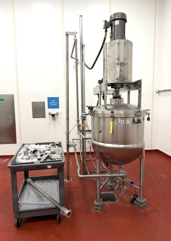 50 gallon Lee Industries #50D12T, Tri-Mix jacketed mix kettle, tilt-out agitation, full vacuum @ 260&deg;F, 40 - Image 1