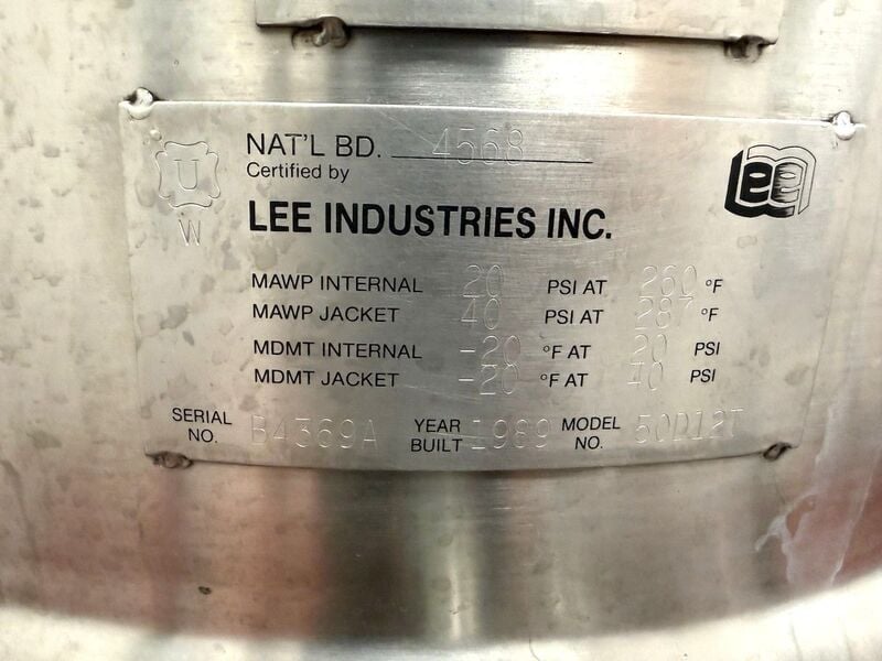 50 gallon Lee Industries #50D12T, Tri-Mix jacketed mix kettle, tilt-out agitation, full vacuum @ 260&deg;F, 40 - Image 5