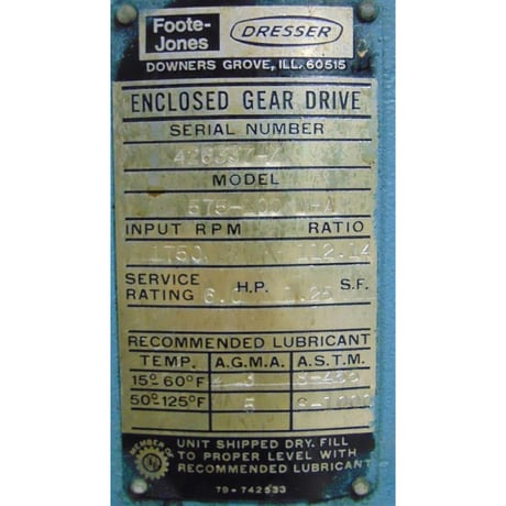 6 HP @ 1750 RPM, Foote-Jones Dresser #575-100 WHA, 15 RPM output, 112.14:1 ratio - Image 7