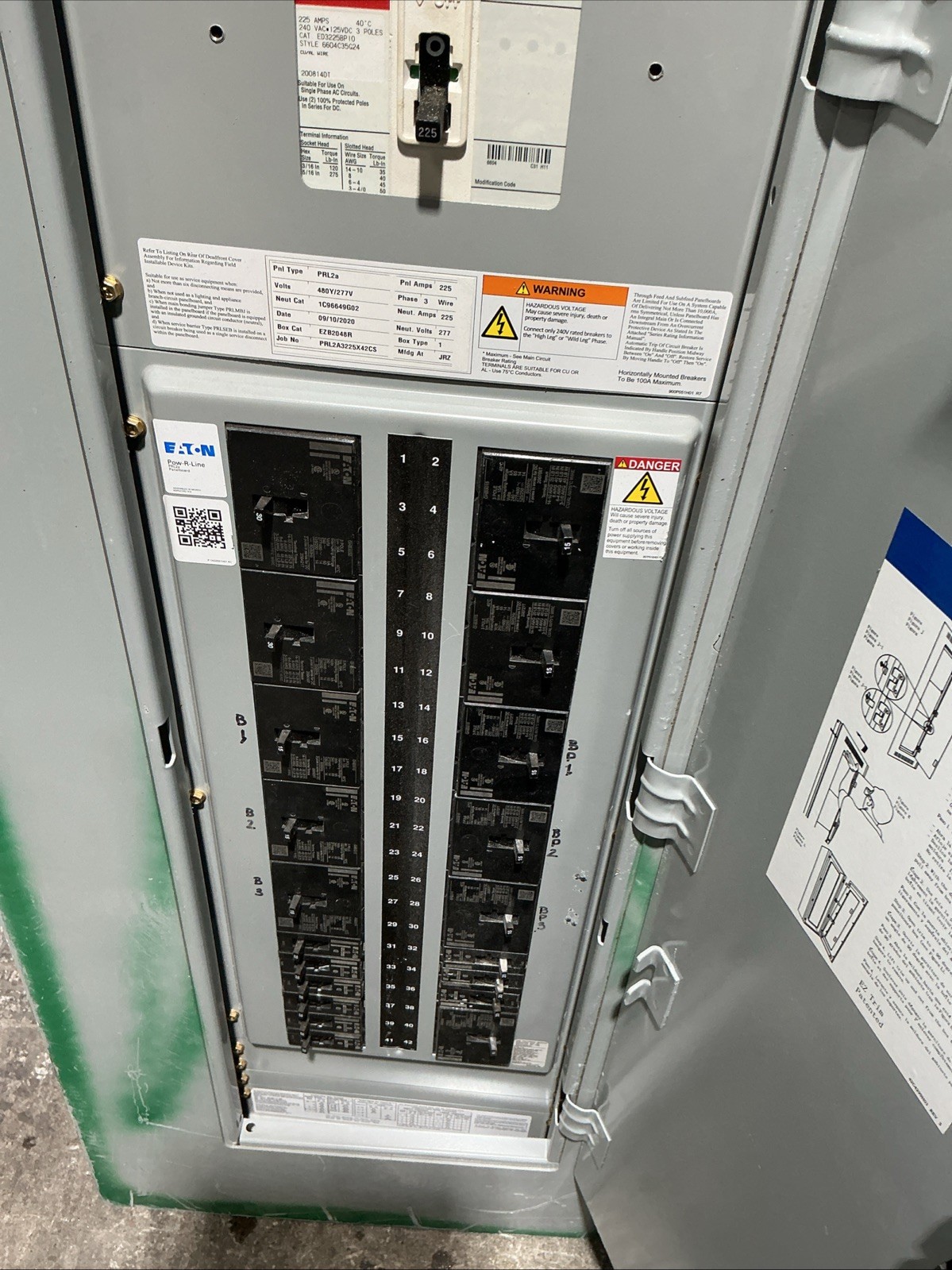 225 Amp. Eaton PRL2A3225X42CS, Main Breaker Panelboard, 225 Amp main breaker, 480Y/277 Volts, 3PH (2 - Image 6