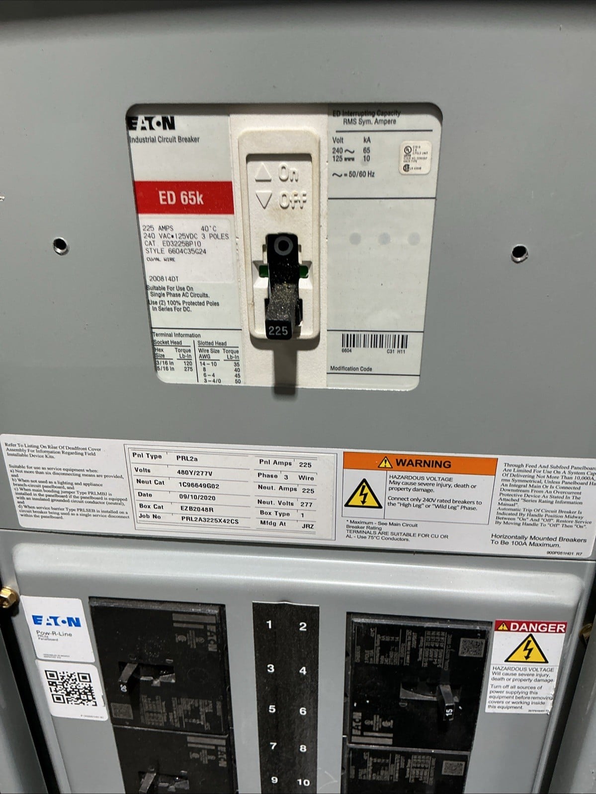 225 Amp. Eaton PRL2A3225X42CS, Main Breaker Panelboard, 225 Amp main breaker, 480Y/277 Volts, 3PH (2 - Image 7