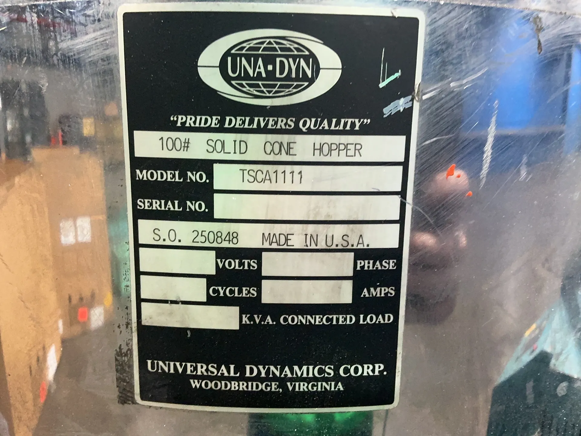Una-Dyn #TSCA1111, dehumidifying hopper dryer, 100 lbs - Image 3