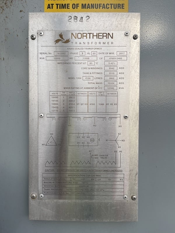 10,000 KVA 13800 Primary, 4160Y/2402 Secondary, Northern Transformer, KNAN Sealed Oil Padmount Transformer - Image 2