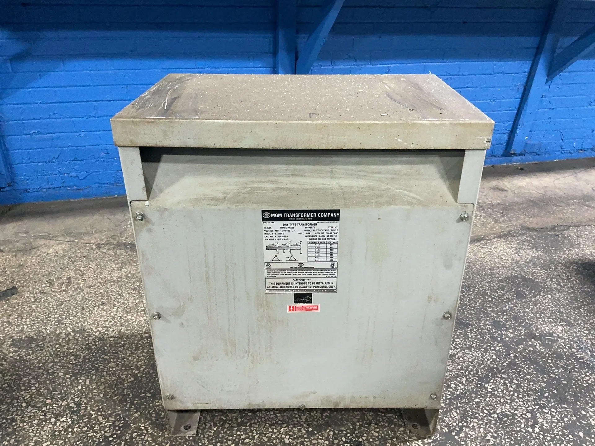 45 KVA 480 Primary, 240/120 Secondary, MGM HT45A3K2SH, dry type transformer, 3PH - Image 2