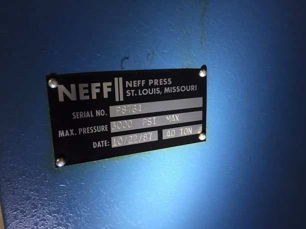40 Ton, Neff, C-frame down acting, hydraulic, 6" stroke, 12" daylight, 8" throat, open back frame, 1987, #7229 - Image 7