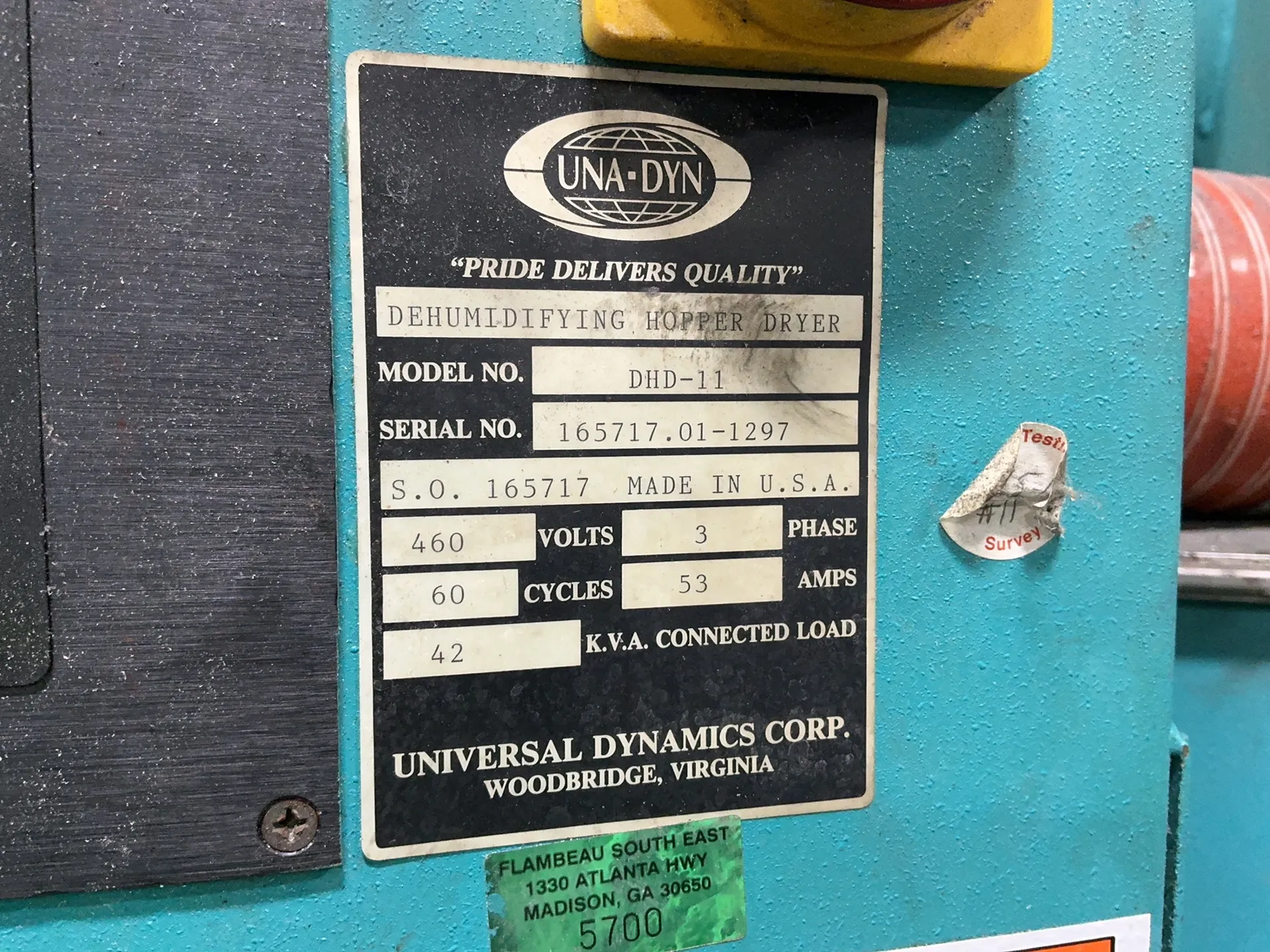 Una-Dyn #DHD-11, dehumidifying hopper dryer, 42 KVA, 1.5 HP, 3450 RPM, digital display, 208 V., 3 phase - Image 3