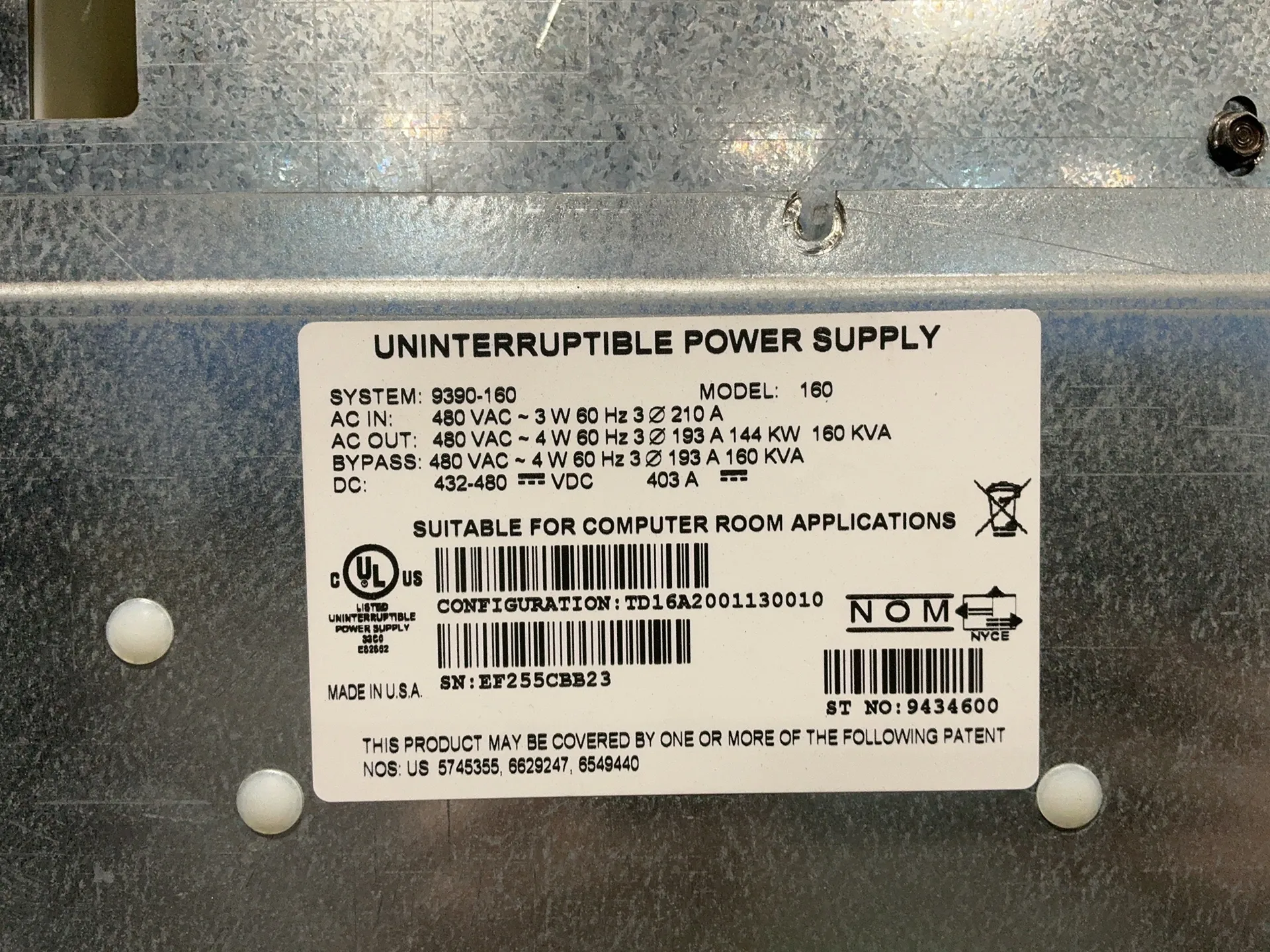 160.0 KVA Eaton #160, uninterruptible power supply, 144 KW, digital display, 480 Volts, 3 phase - Image 4