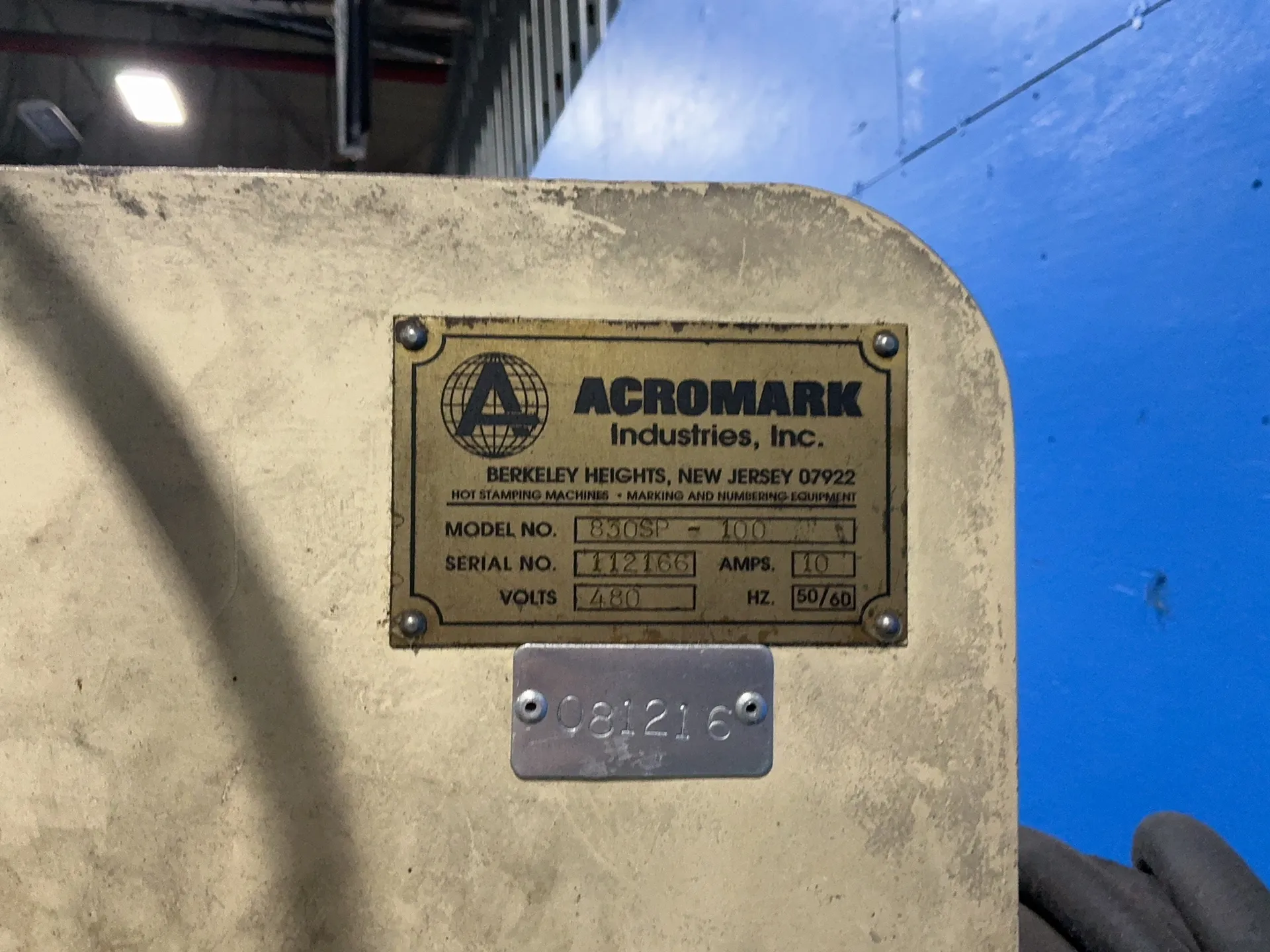 Acromark #830SP-10, hot stamp press, 3000 psi, 11 gallon portable air tank, digital displays, 480 V. - Image 4