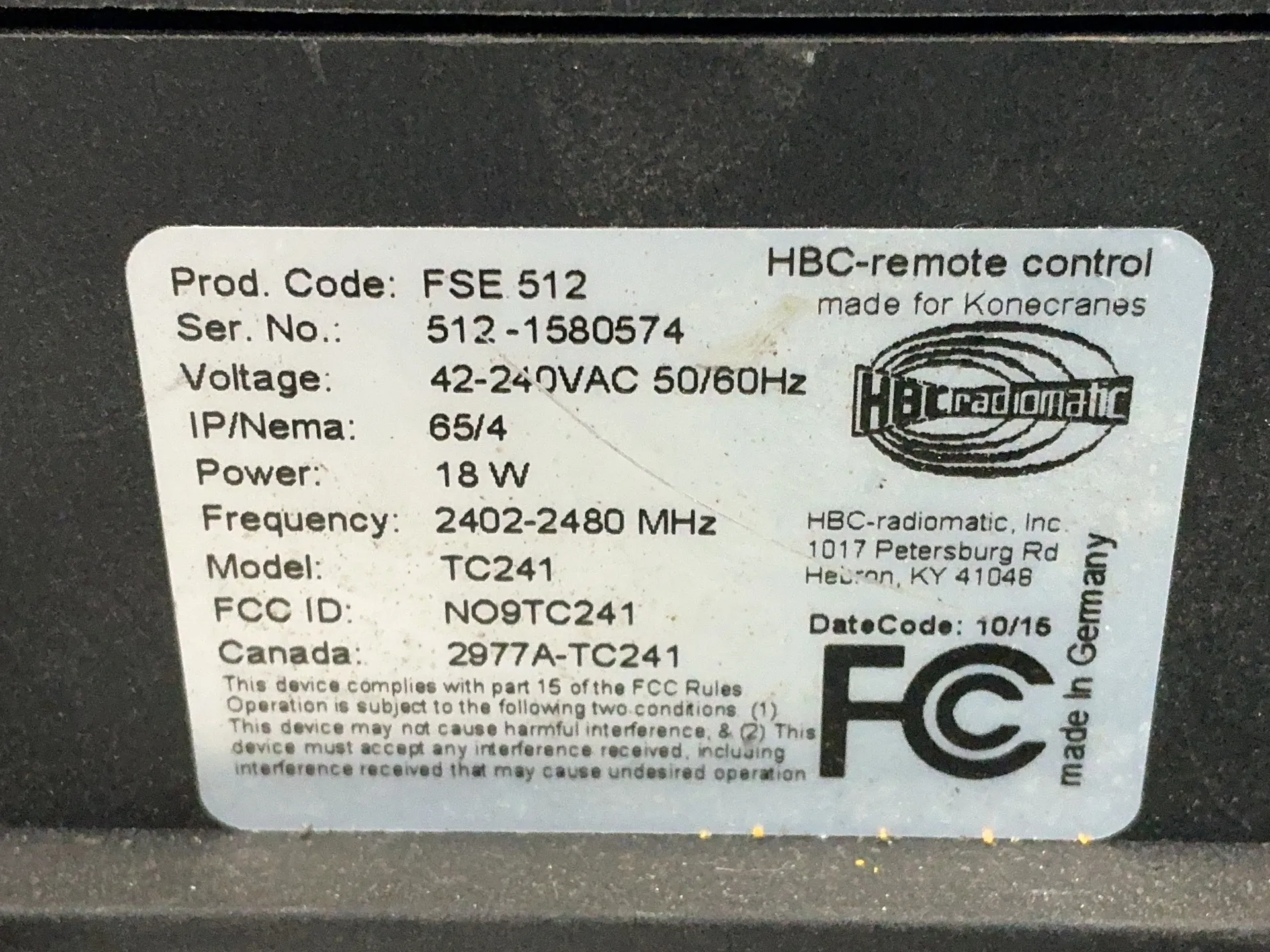 HBC Radiomatic #TC241, radio receiver/remote control unit, 42-240 V., 2016 - Image 5