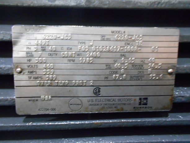 300 HP 1800 RPM U.S. Motors, Frame 449T, TEFC, rebuilt, 460 Volts - Image 3