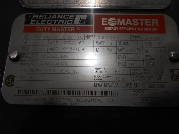 40 HP 3600 RPM Reliance, Frame 324TSD, ODP, rebuilt, 230/460 Volts - Image 4