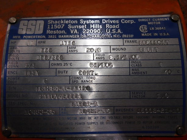12 HP 1800 RPM PowerTron, Frame 2110AT, DPFG-SV, 500VA, 150/300VF - Image 4