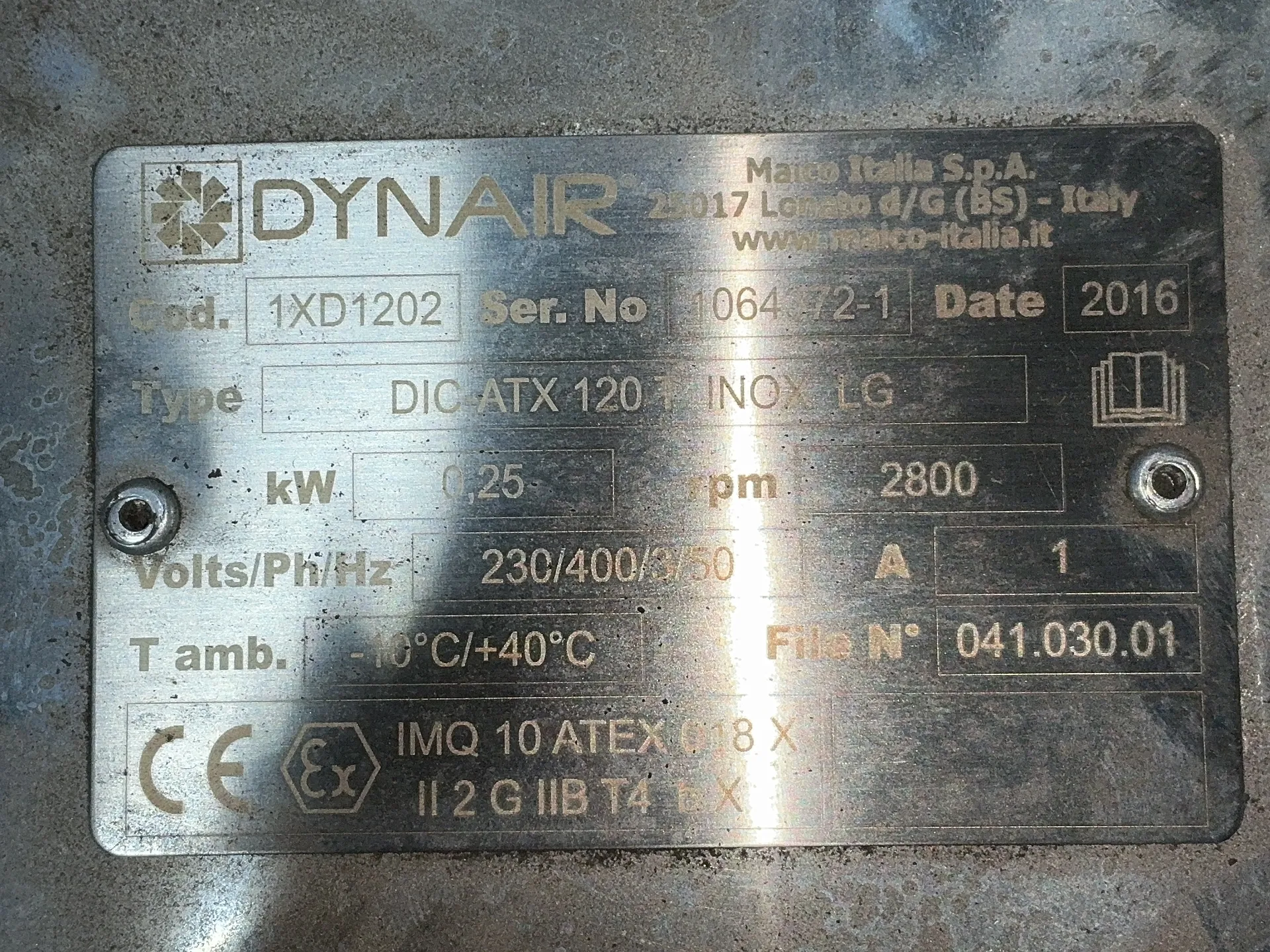 Dynair #DIC-ATX-120, Centrifugal Blower Fan, stainless steel housing, .25 KW, 2800 RPM, 230/400 V., 2016 - Image 6