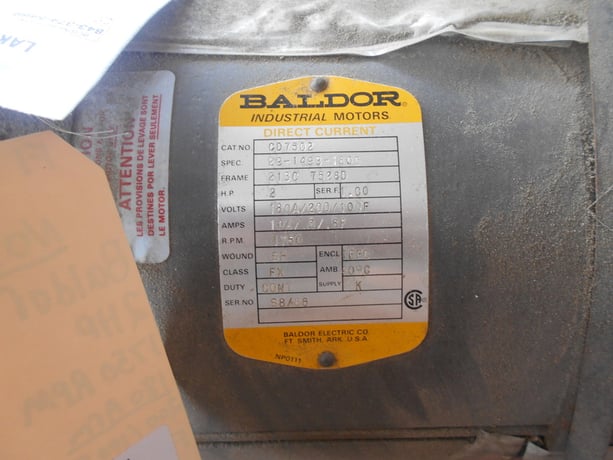 2 HP 1800 RPM Baldor, Frame 213C, TEFC, 180 VA, 100/200 VF - Image 2