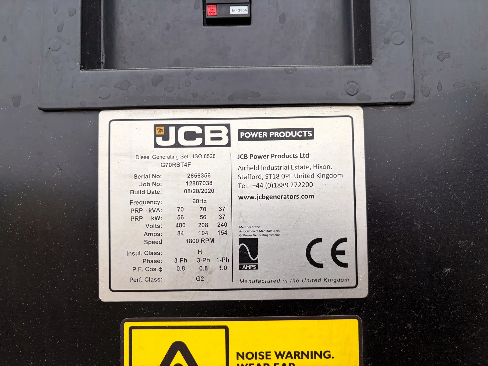 56 KW JCB #444-TA4-81I3A, diesel generator, trailered enclosure, voltage selector switch, 2021 - Image 5