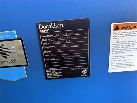 1850 cfm Donaldson Torit #WSO-FM25-1, mist collector, 3 HP, 245 sq.ft. filter media, (1) oblong filter - Image 5