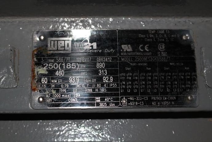 250 HP 890 RPM Weg W21 Severe Duty, Frame 586/7TS, TEFC, 460 Volts - Image 2