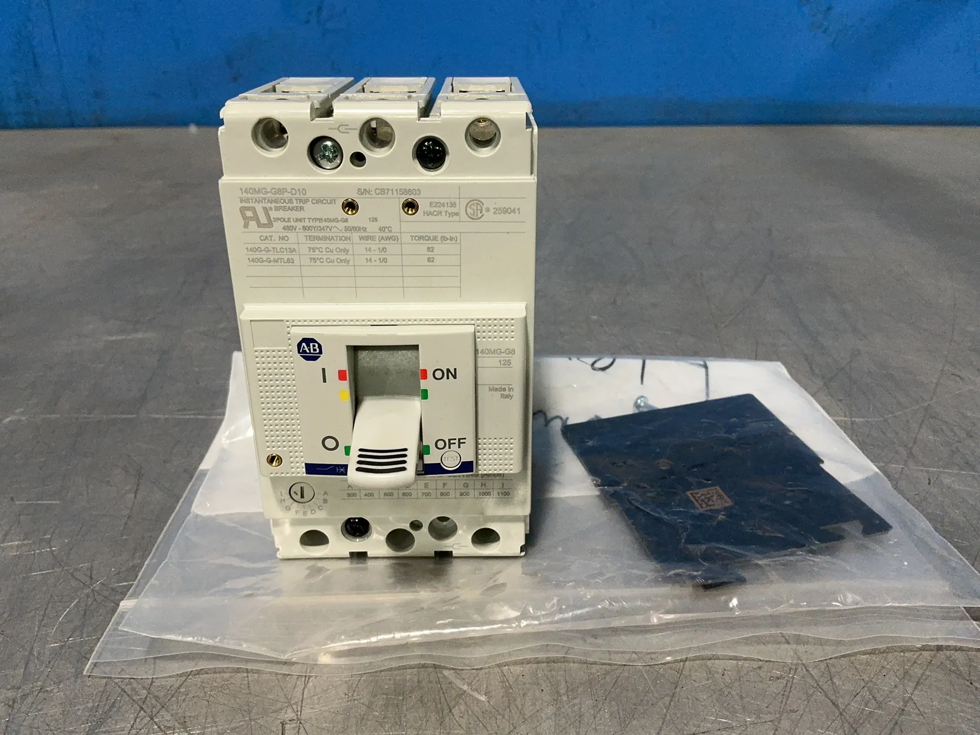 125 Amps, Allen-Bradley #140MG-G8P-D10, Instantaneous Trip Circuit Breaker - Image 1
