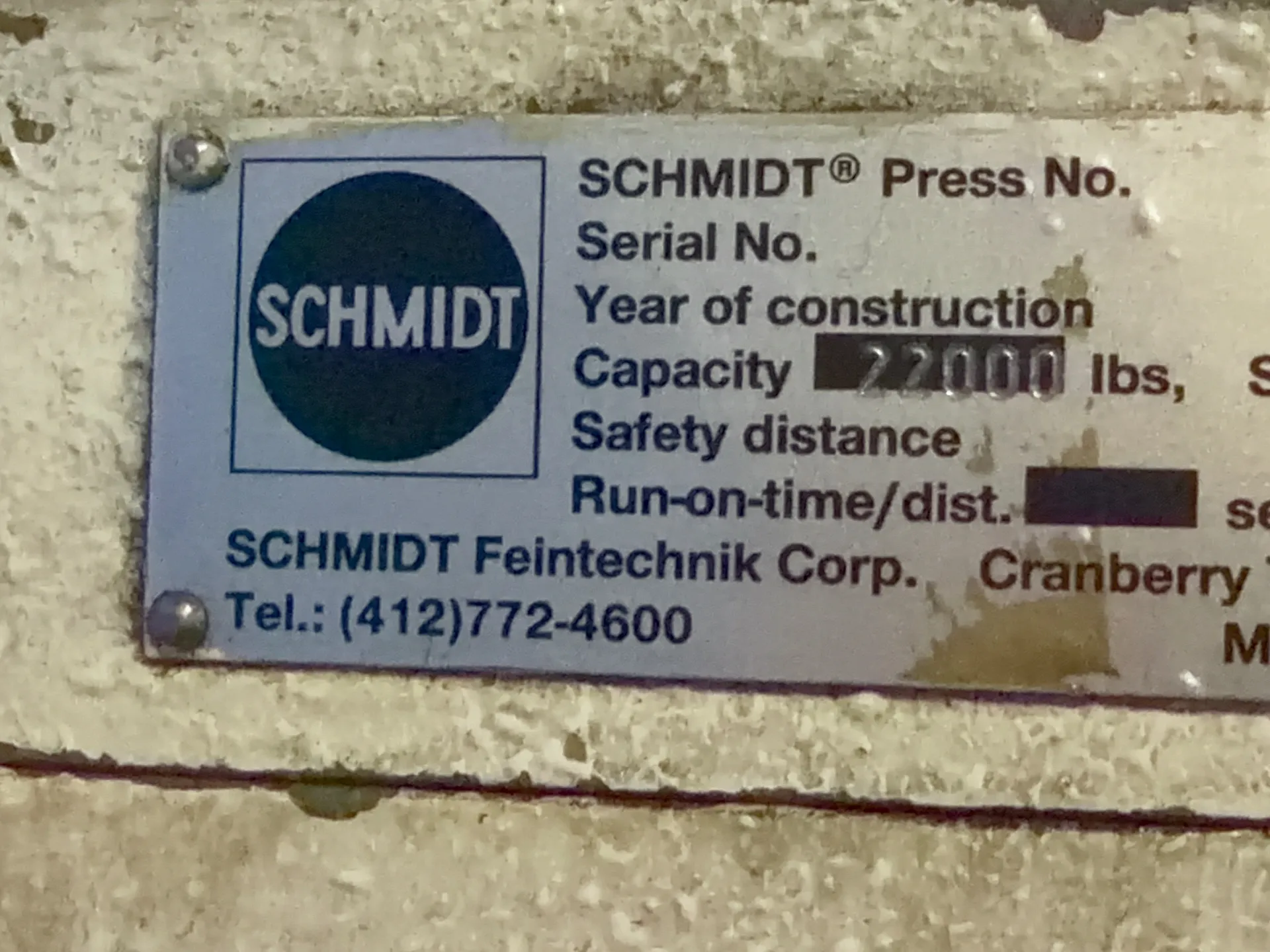 Schmidt #84-345-98, Press, 22000 lb. capacity, 11" x 15" bed, 1998 - Image 6