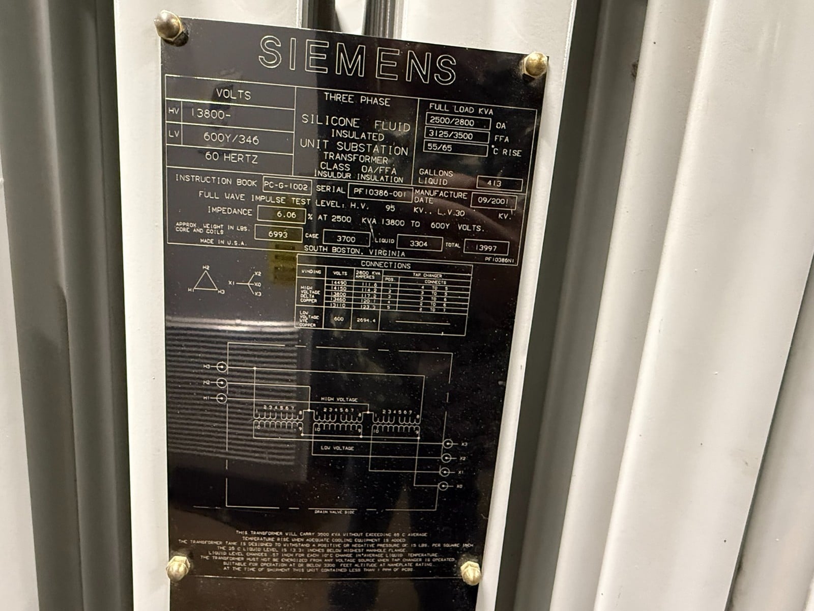 2500/3500 KVA 13,800 Primary, 600Y/346 Secondary, Siemens, Liquid-Filled Unit Substation Transformer - Image 2