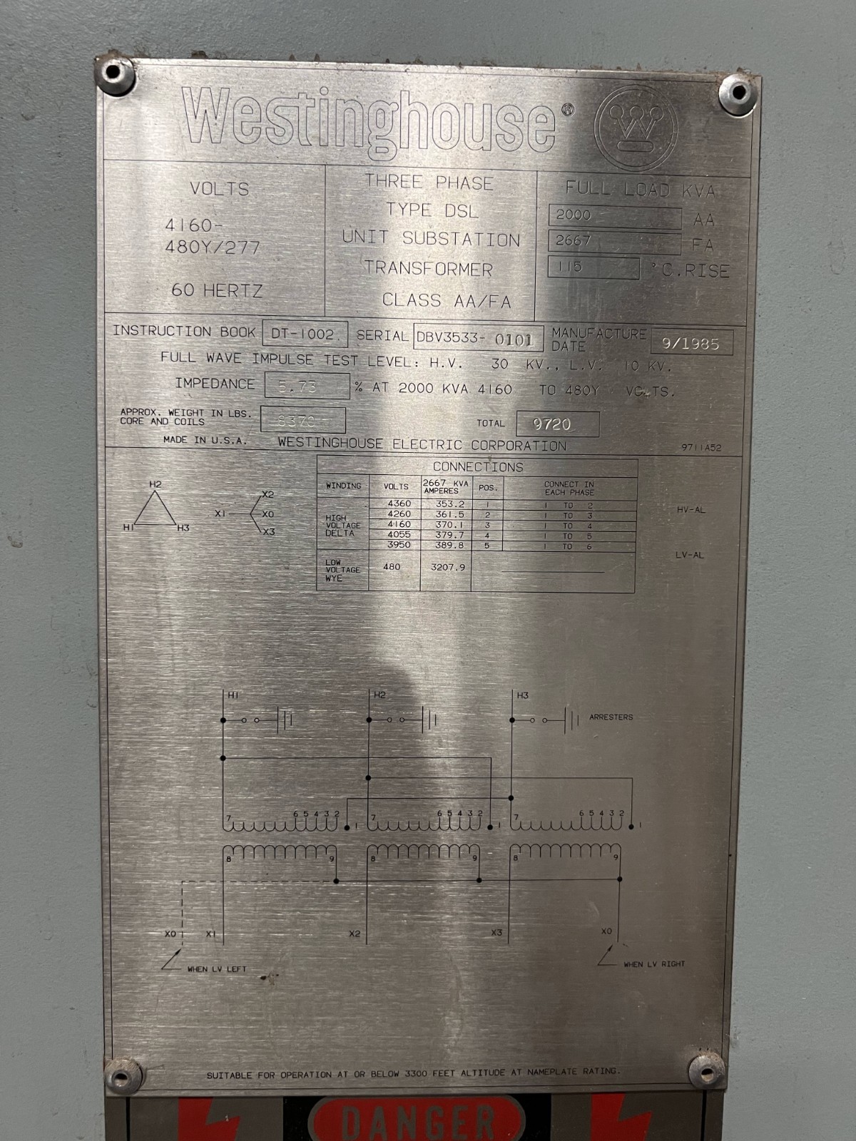 2000/2667 KVA 4160 Delta Primary, 480Y/277 Secondary, Westinghouse, Type DSL, Cast Coil Dry Type Transformer - Image 3