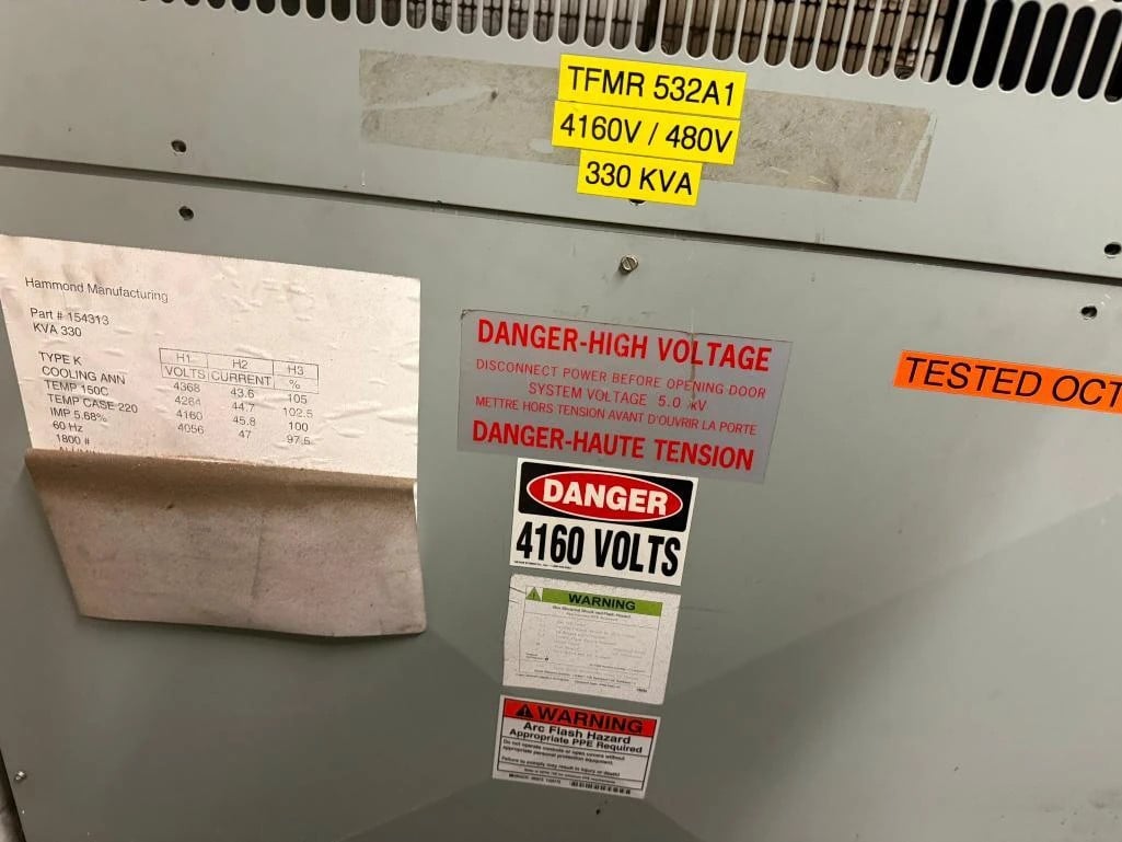 330 KVA 4160 Primary, 480 Secondary, Hammond, Dry Type Transformer, Step-Down, 3 Phase - Image 4