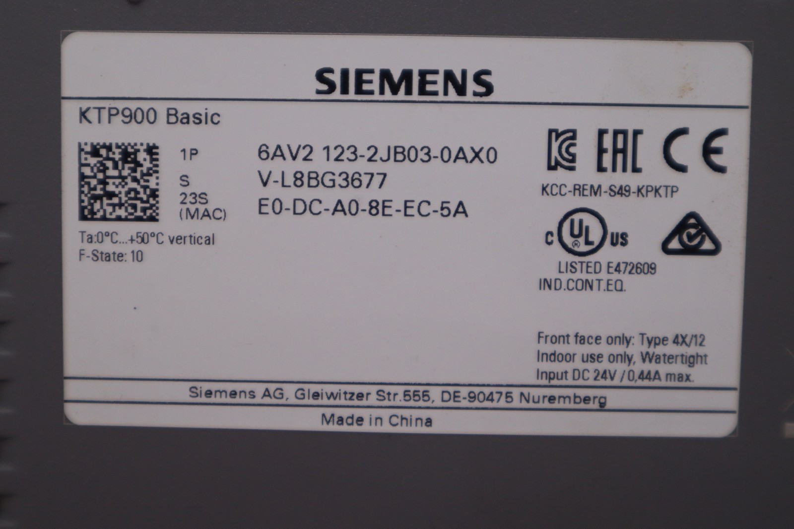 Siemens #6AV2123-2JB03-0AX0, KTP900 HMI Touch Screen Panel (3 available) - Image 3