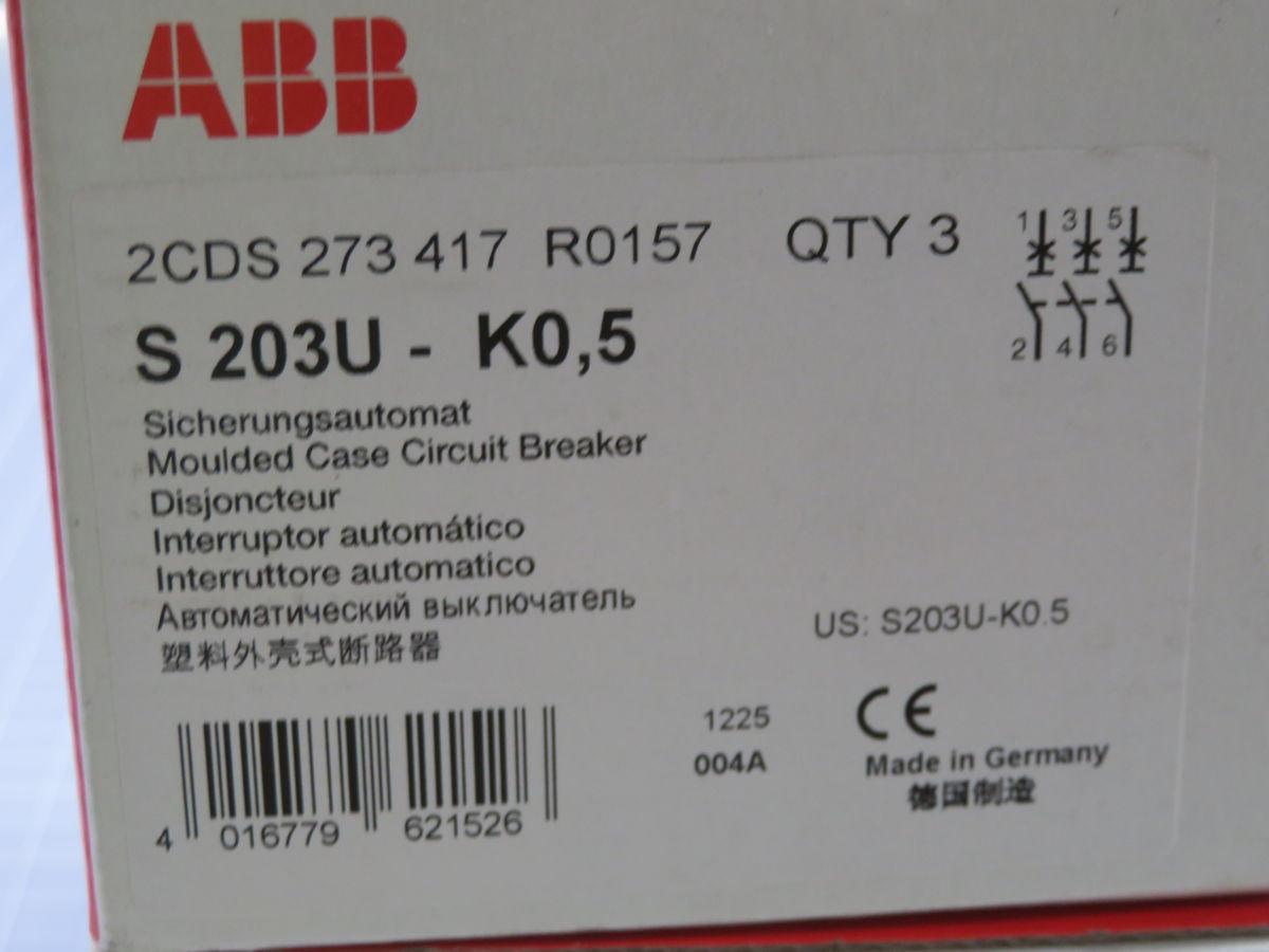 0 Amp, ABB #S203U-K0.5, circuit breaker, 3 Pole, 240 Volts, 2CDS273417R0157, LOT of 3 - Image 1