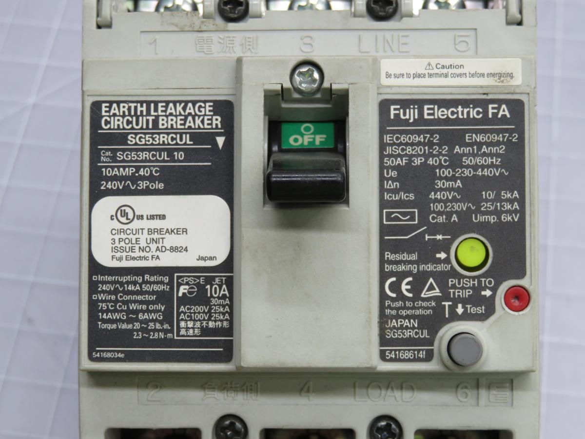10 Amp, Fuji #SG53RCUL, circuit breaker, 50 AF, 3 Pole, 240 Volts, 50/60 Hz - Image 4