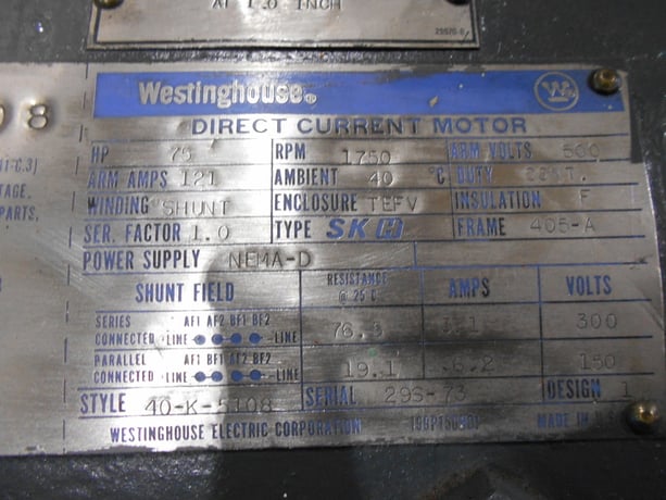 75 HP 1800 RPM Westinghouse, Frame 405A, DPFG-BV, rblt, 500VA, 150/300VF - Image 6