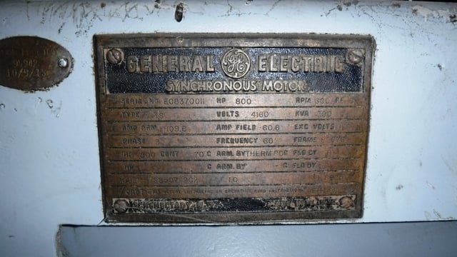 800 HP 600 RPM General Electric, Frame 8507S, DPSB, 4160 Volts (2 available) - Image 1