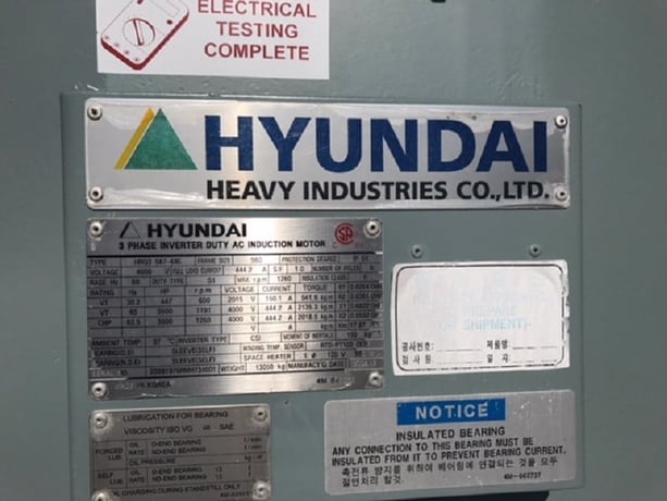 3500 HP 1200 RPM Hyundai, Frame 560, TEAAC, SB, 1.0 service factor, new surplus, 4160 Volts - Image 1