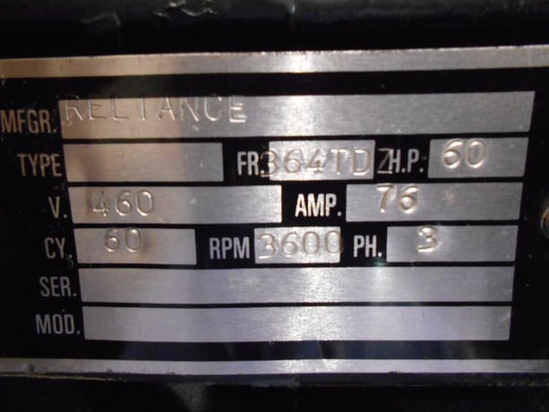 60 HP 3600 RPM Reliance, Frame 364TDZ, TEFC, rebuilt, 460 Volts - Image 5