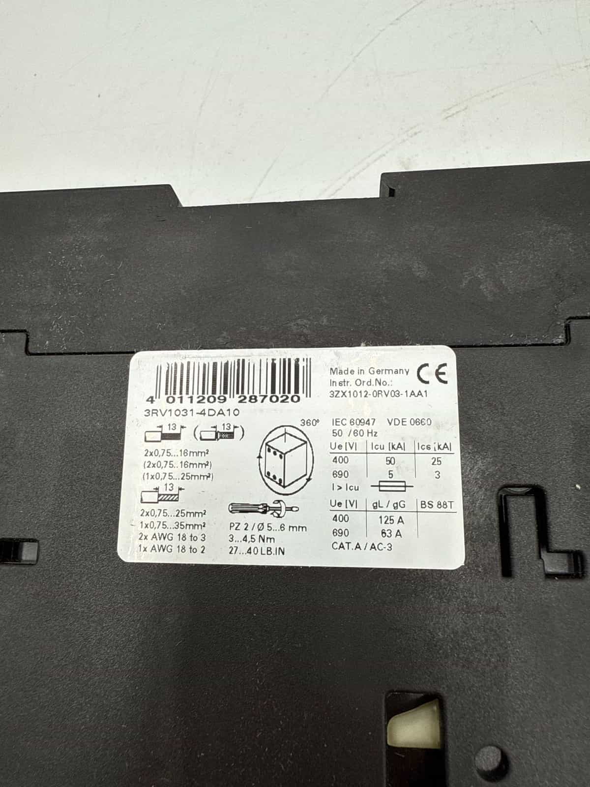 18 Amps, Siemens #3RV1031-4DA10, Circuit Breaker, 3-Pole, 600 Volts, NEW - Image 8