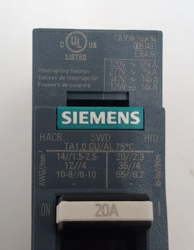 20 Amps, Siemens #3VA4120-4ED14-0AA0, Circuit Breaker, 1-Pole, 480 Volts, Bolt-On, NEW - Image 4