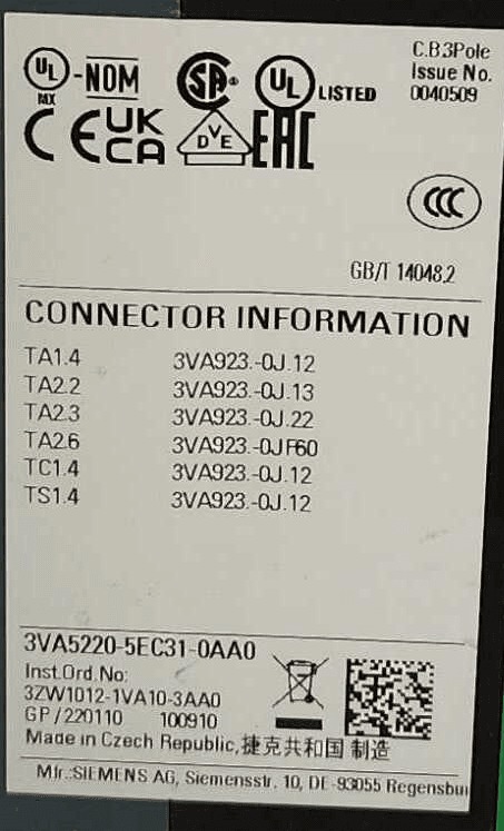 200 Amps, Siemens #3VA5220-5EC31-0AA0, Circuit Breaker, 3-Pole, 600 Volts - Image 9