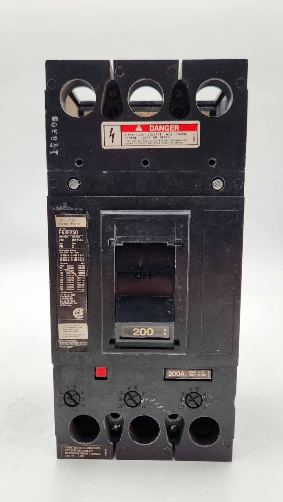 200 Amps, Siemens #F63F250, Circuit Breaker, 3-Pole, 600 Volts - Image 1