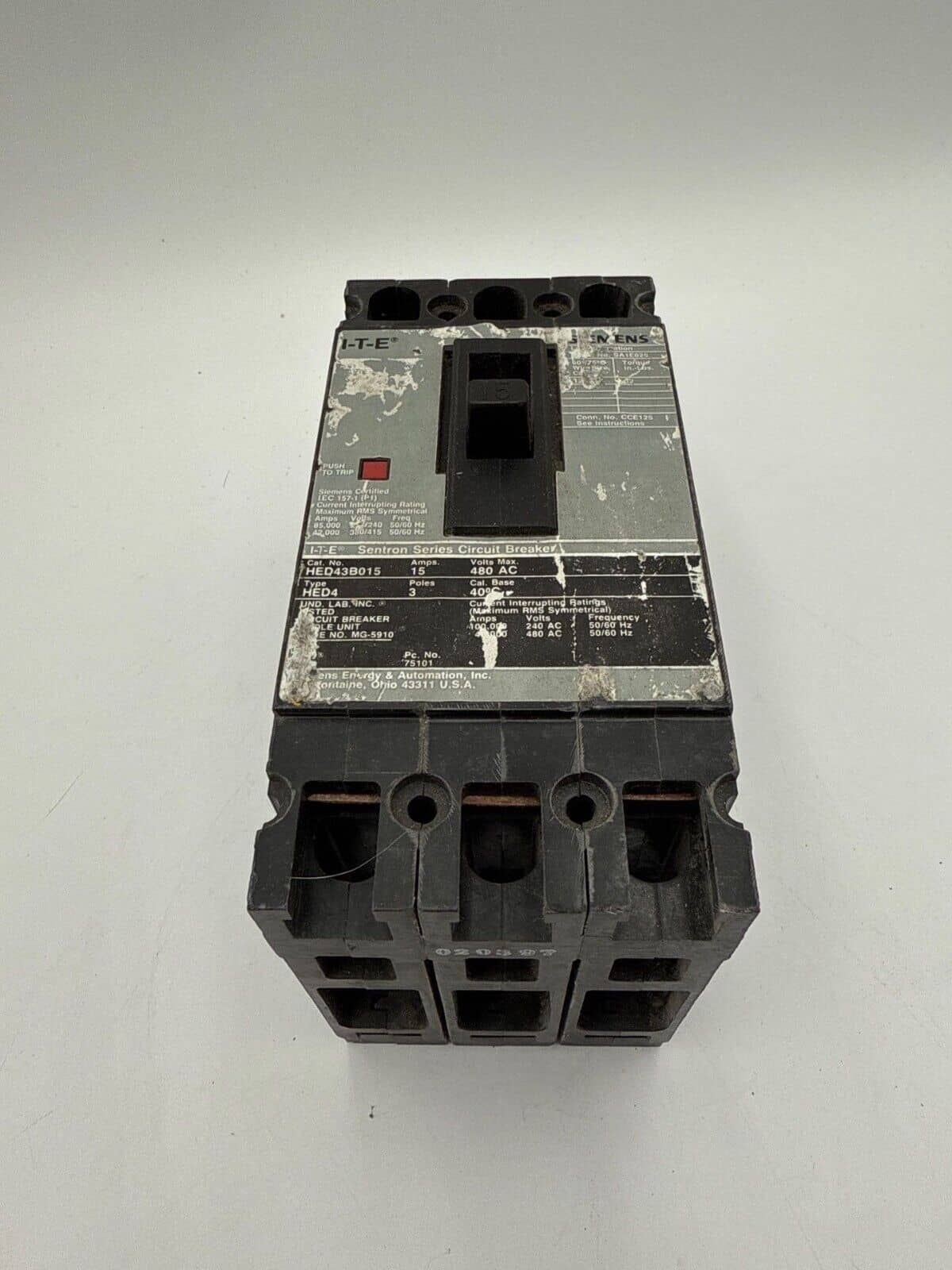 15 Amps, Siemens #HED43B015, Circuit Breaker, 3-Pole, 480 Volts - Image 3