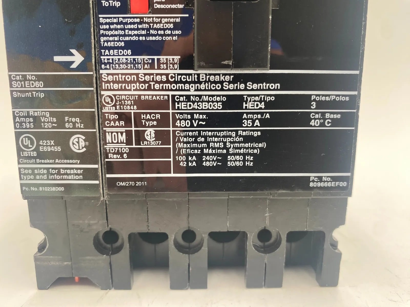 35 Amps, Siemens #HED43B035, Circuit Breaker, 3-Pole, 480 Volts - Image 2