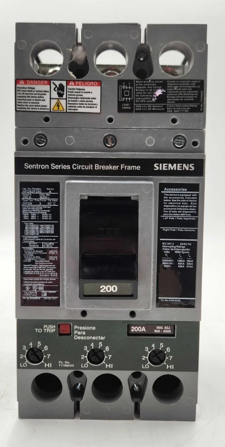 200 Amps, Siemens #HFD63B200, Circuit Breaker, 3-Pole, 600 Volts, NEW - Image 2