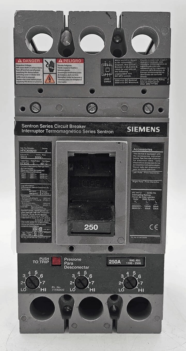 250 Amps, Siemens #HFXD63B250, Circuit Breaker, 3-Pole, 600 Volts - Image 2