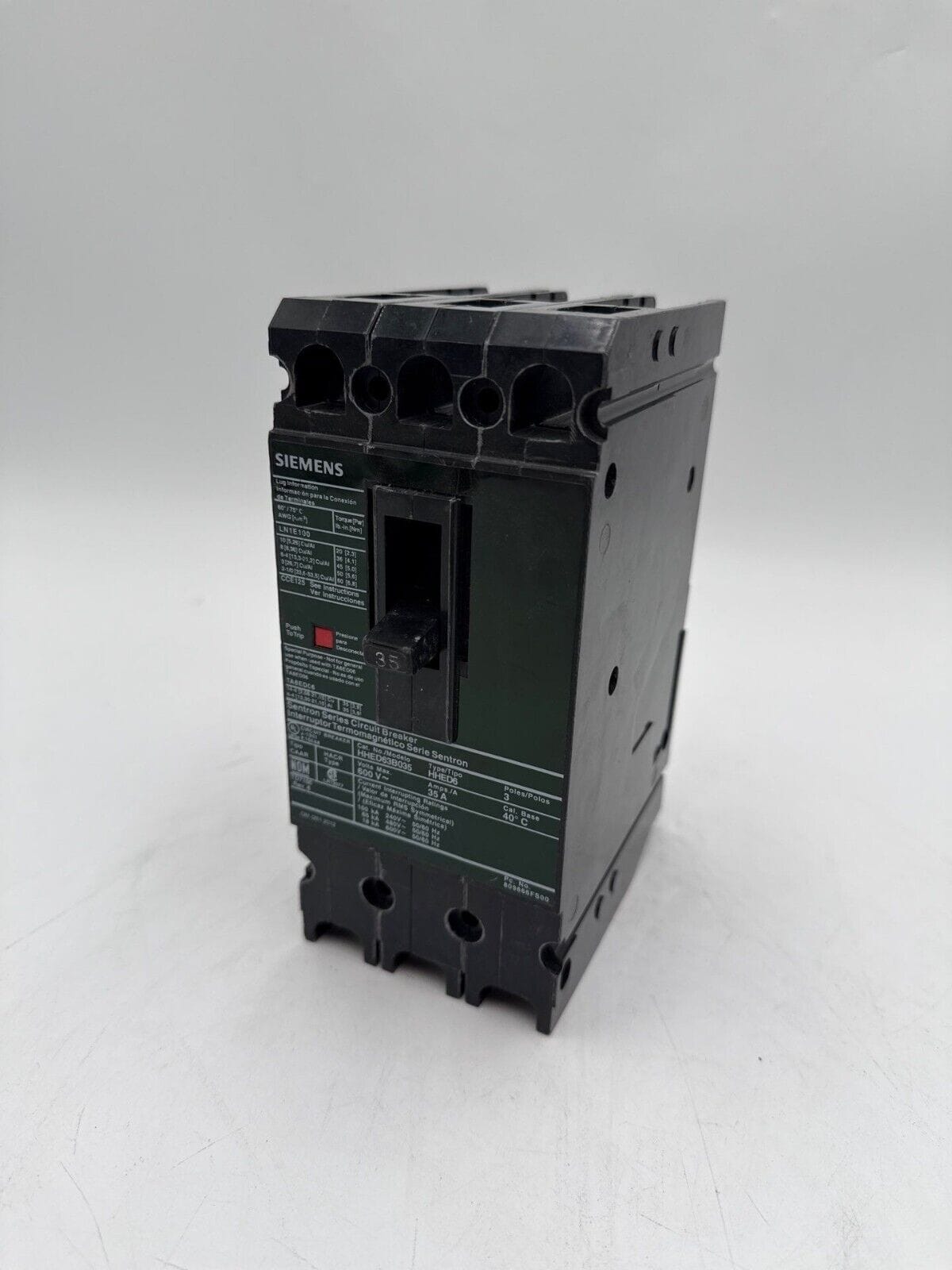 35 Amps, Siemens #HHED63B035, Circuit Breaker, 3-Pole, 600 Volts - Image 1